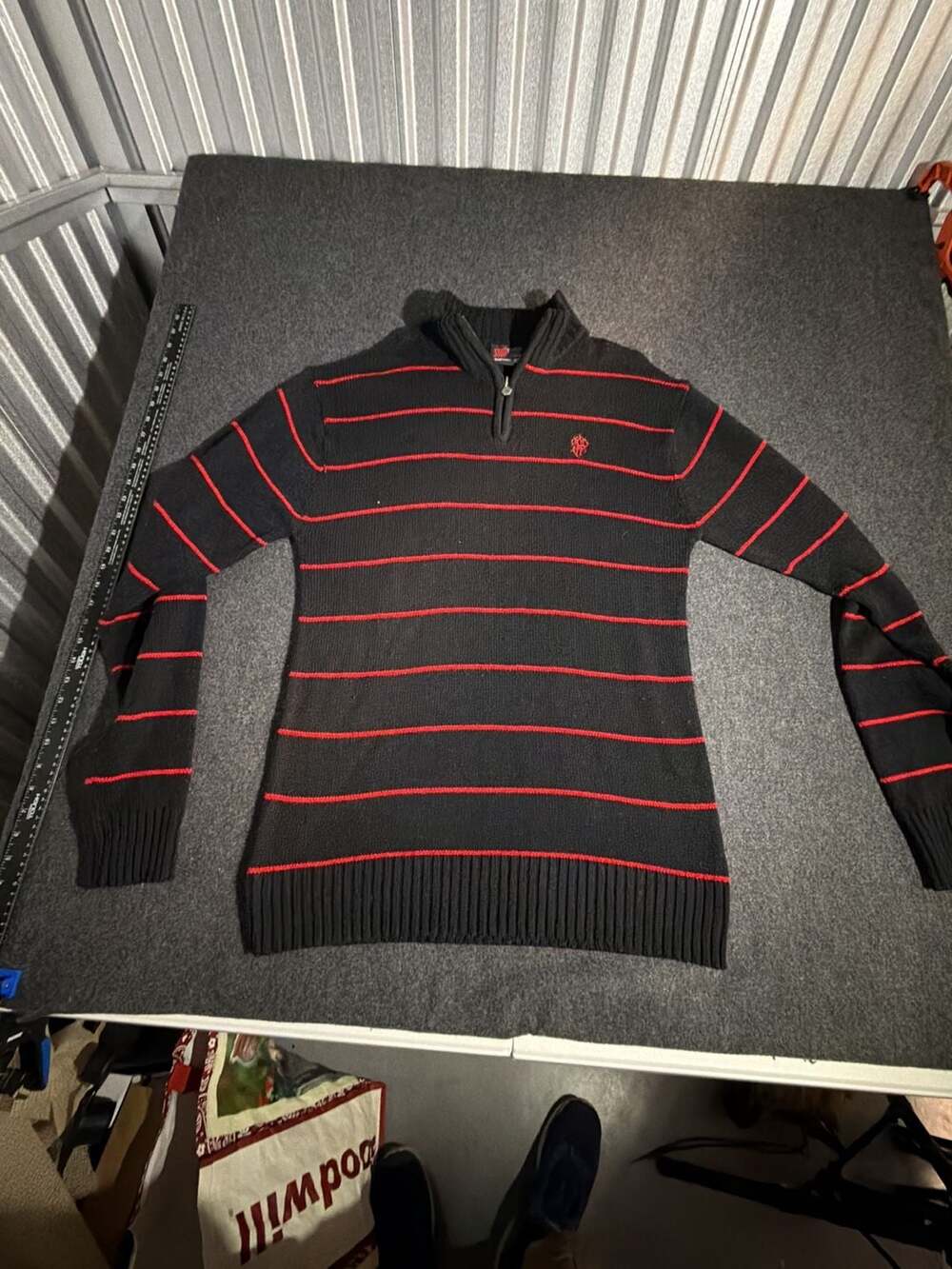 Southpole Authentic Collection Men's XL Black and Red Striped 1/4 Zip Sweater